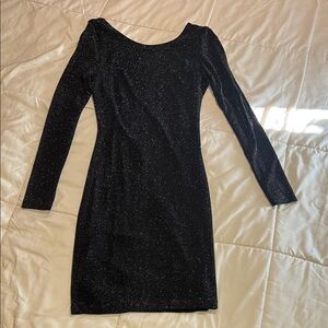 Lulu's Black Sparkle Long Sleeve Dress